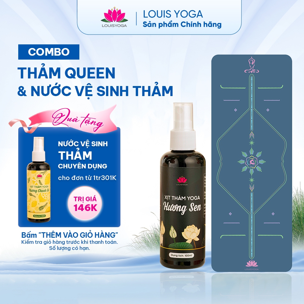 Combo thảm Yoga cao su Louis Yoga QUEEN và nước vệ sinh thảm - Mặt bóng, Thiết kế 2 lớp, Siêu thấm h