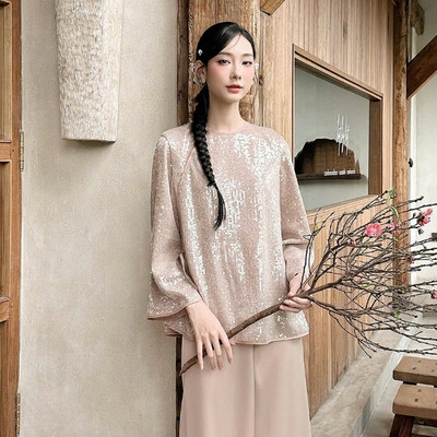 TUBYCATU | Áo Bà Ba Kim Sa Kiểu Truyền Thống Màu Nâu/ Xanh