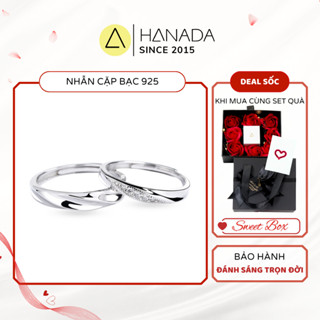 [QUÀ TẶNG 20/10] Nhẫn Cặp Bạc 925 HANADA Xoắn Chéo Đính Đá Nhẫn Đôi Bạc Freesize Tùy Chỉnh Nam Nữ 1344 L1