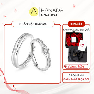 [QUÀ TẶNG 20/10] Nhẫn Cặp Bạc 925 HANADA Vương Miện Đính Đá FREESIZE Tùy Chỉnh Nam Nữ 1322 M17