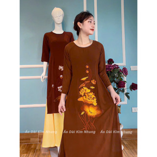 Áo lam đi chùa, áo dài nữ cách tân thêu hoa sen vải đũi mặc  đi chùa lễ tết đẹp,trang nhã