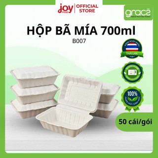  50 hộp cơm bã mía Gracz Thái Lan 1 ngăn 700ml đựng cơm gà gỏi cuốn mì trộn miến xào B007 