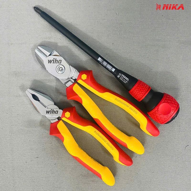 COMBO008 Kìm điện 26708, cắt cộng lực 38191 Wiha, Tô vít Nhật Vesel 225+2x150 Hàng chính hãnġ
