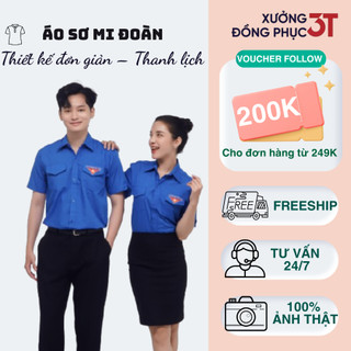  Áo Đoàn thanh niên sơ mi ngắn tay nam nữ logo thêu 3T UNIFORM  áo đoàn nam nữ đủ size 