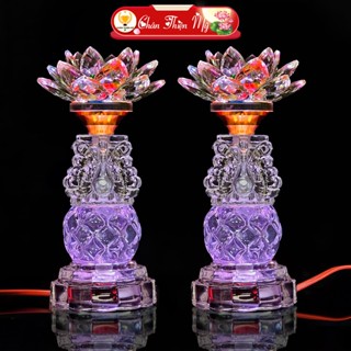  Đèn Hoa Sen Pha Lê Cao Cấp Có Led Nhiều Màu CHÂN THIỆN MỸ Đèn Để Bàn Thờ Phật Gia Tiên HSPL-23 