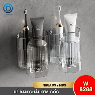 Giá để bàn chải và kem đánh răng kèm cốc súc miệng W8288 dán tường, nhựa PP nguyên sinh an toàn