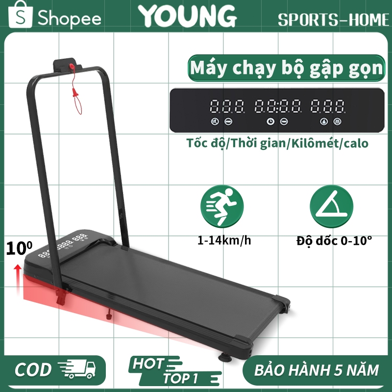 Máy chạy bộ gập gọn - Giảm chấn chống ồn - Tốc độ tối đa 14km/h - Có độ dốc - Cho gia đình - Đi bộ và chạy được