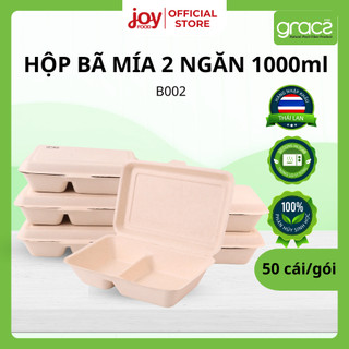  50 hộp bã mía Gracz 2 ngăn 1000ml  nâu  nhập khẩu Thái Lan B002 