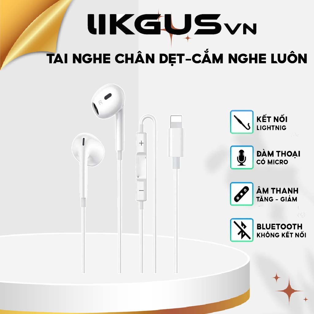 Tai Nghe Chân Dẹt LIKGUS VN Cắm Nghe Luôn Không Cần Kết Nối Bluetooth Cho 7 Đến 14 PRM-Có Đàm Thoại