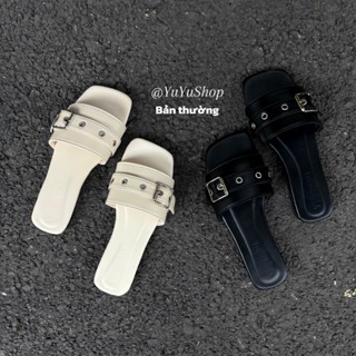   5581-BẢN THƯỜNG -CHUẨN SZ  Dép lê nữ đế bệt phối quai khuy thiết kế hiện đại 