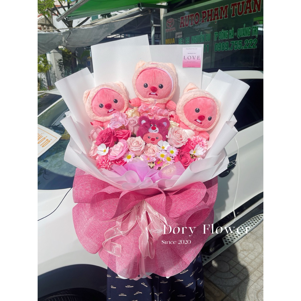 BÓ HOA GẤU LOOPY SIÊU TO MÀU HỒNG DỄ THƯƠNG