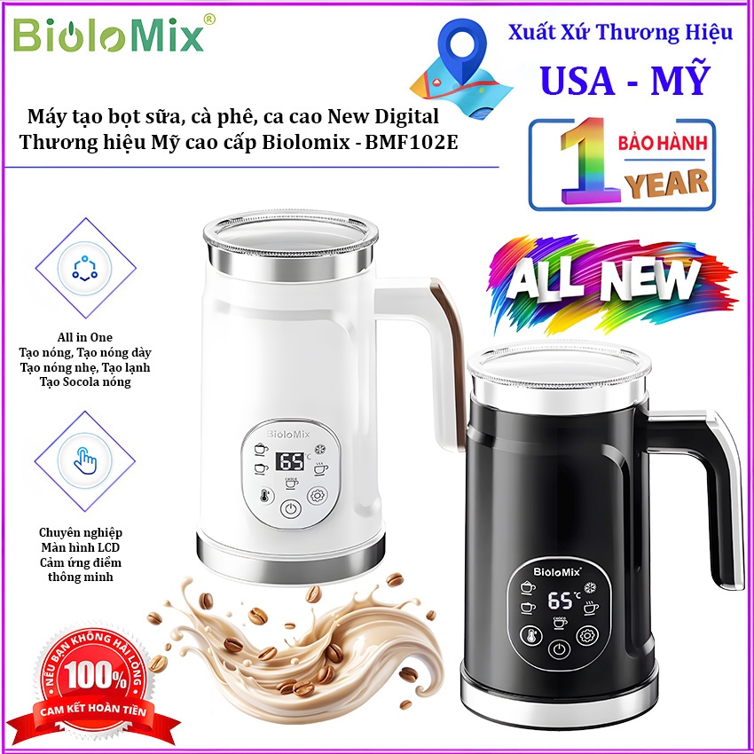 Máy tạo bọt sữa, cà phê, ca cao New Digital 5 trong 1 chuyên nghiệp. Thương hiệu Mỹ cao cấp Biolomix - BMF102E