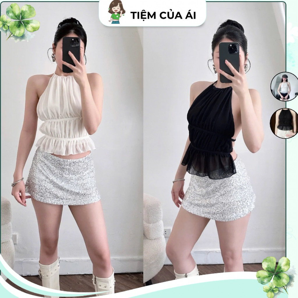Áo Nữ Cổ Yếm Voan Tơ Hở Lưng Quyến Rũ (Không Đệm Mút)