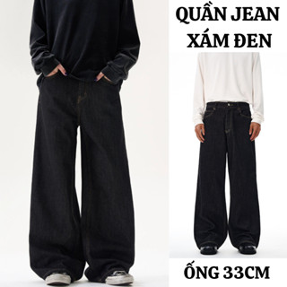  Quần Jean Nam FABUMAN ống RỘNG dáng dài suông màu xám đen 33cm chất Jean bò cạp cao bigsize 
