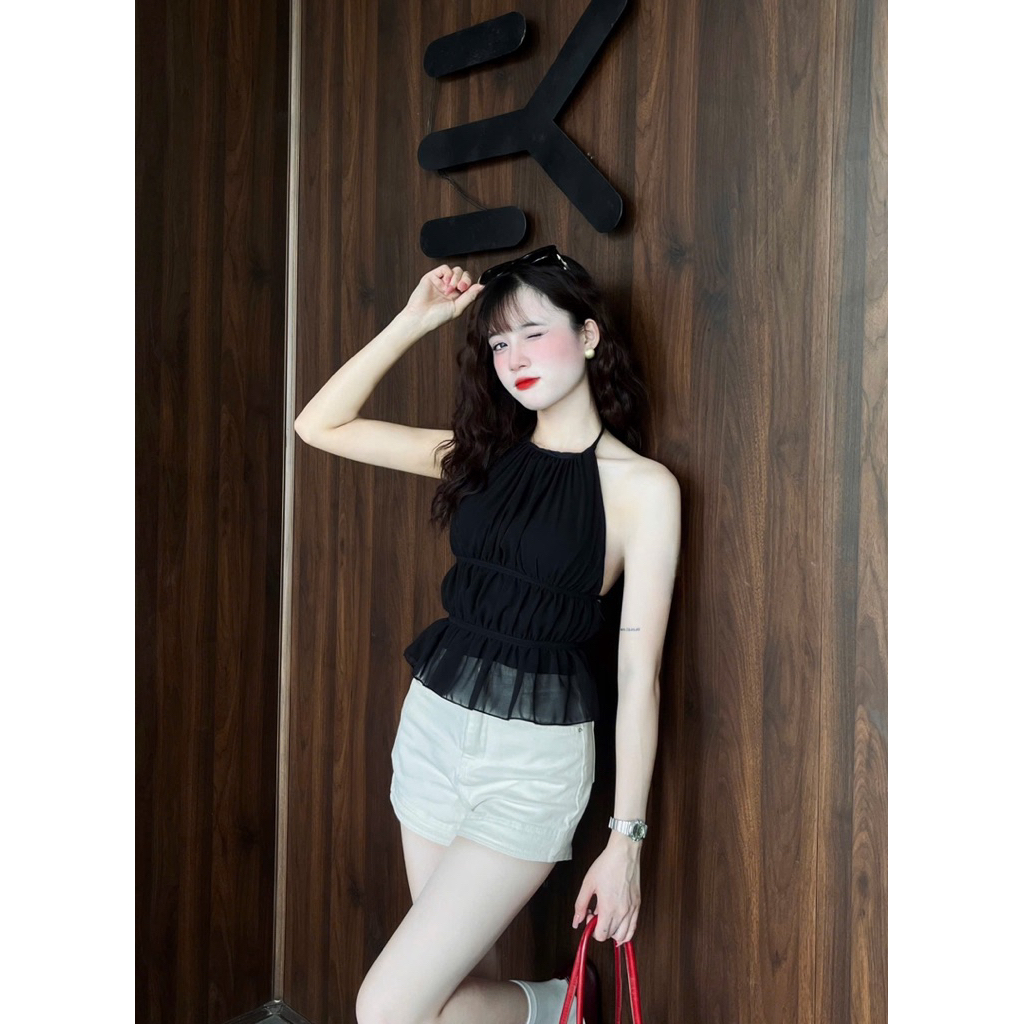 Áo Nữ Cổ Yếm Voan Tơ Hở Lưng Quyến Rũ (Không Đệm Mút) | BigBuy360 - bigbuy360.vn