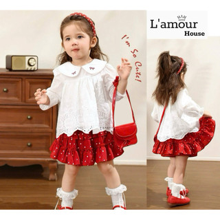 Set áo trắng cổ sen & váy chấm bi đỏ siêu xinh cho bé [l'amour house]