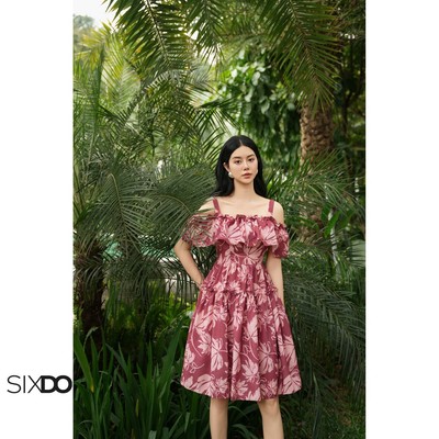 Đầm trễ vai họa tiết hoa dáng ngắn SIXDO (Brick Linen Mini Dress)
