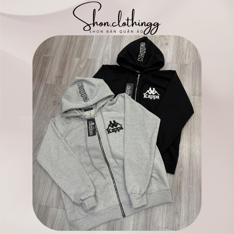 Áo Khoác Hoodie Zip Kappa Thêu Ngực Phối Thêu Nón Chất Nỉ Chân Cua Dày Dặn Thoáng Mát Full Tem Tag