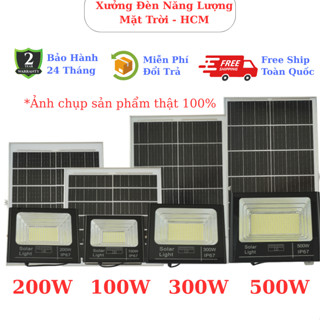 Đèn pha năng lượng mặt trời tự động bật tắt, công suất 100W, 200W, 300W, 500W Vỏ Nhôm Bảo Hành 2 Năm