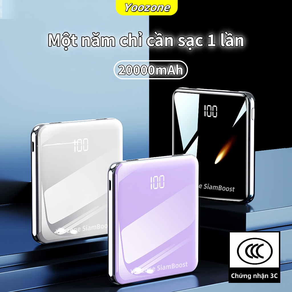 Sạc dự phòng 20000mAh YOOZONE- Tích hợp sẵn 4 dây cáp, đạt chứng nhận CCC, mini thiết kế nhỏ gọn