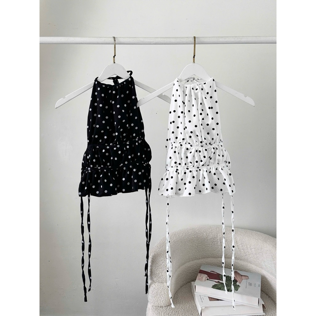 Áo Nữ Cổ Yếm Chấm Bi Hở Lưng Quyến Rũ Cotton Lạnh | BigBuy360 - bigbuy360.vn