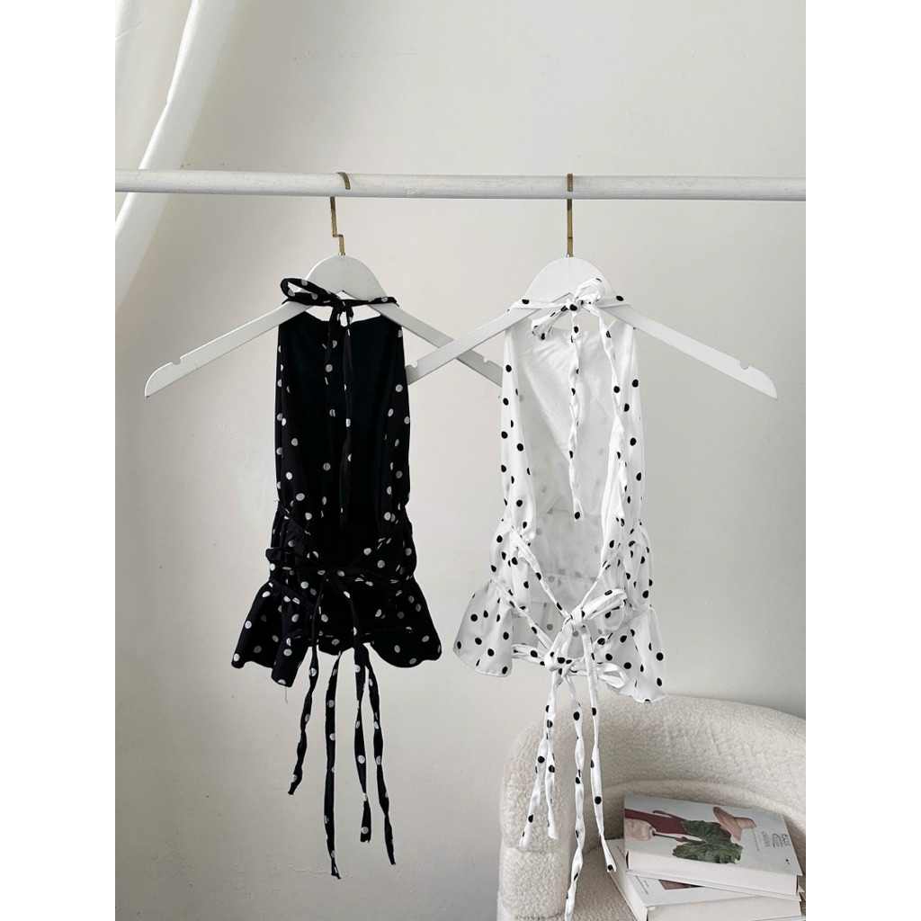 Áo Nữ Cổ Yếm Chấm Bi Hở Lưng Quyến Rũ Cotton Lạnh | BigBuy360 - bigbuy360.vn