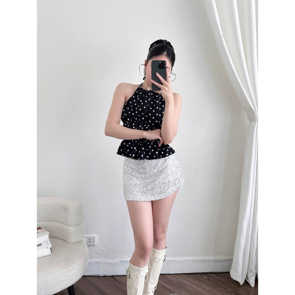Áo Nữ Cổ Yếm Chấm Bi Hở Lưng Quyến Rũ Cotton Lạnh | BigBuy360 - bigbuy360.vn