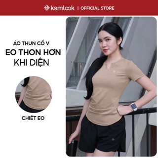 Áo Thun Nữ Kiểu Trơn Tay Ngắn KSMLOOK Thể Thao Cổ V, Áo Tập Pickleball Cao Cấp Form Đẹp Giá Rẻ AN509