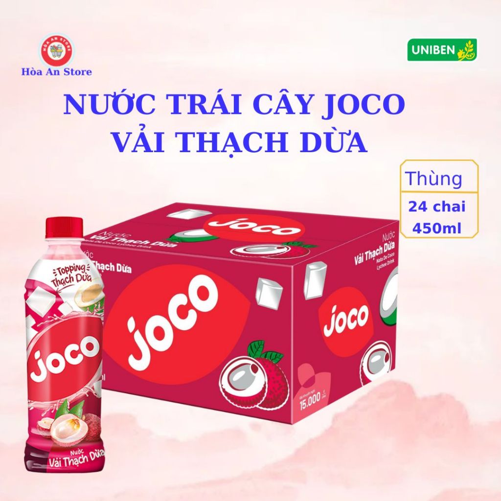 Nước Trái Cây JOCO Hương Vải Thạch Dừa 450ml ( Thùng 24 Chai x 450ml)
