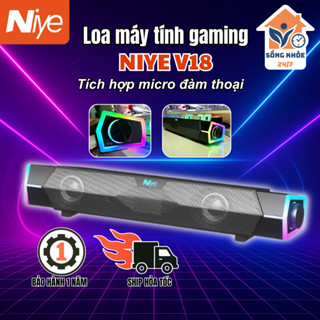 Loa máy tính gaming NIYE V18, loa bluetooth soundbar đèn Led RGB nhiều màu âm thanh nổi 4D bass căng có dây kết nối PC