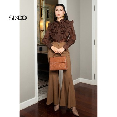 Quần ống loe quế đậm SIXDO (Dark Cinnamon Woven Flared Pants)