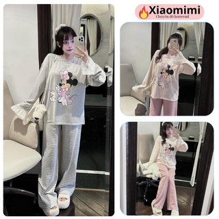  Đồ bộ nữ bộ ngủ dài tay nữ chất cotton họa tiết hình mickey quần kẻ nhỏ đồ ngủ mặc nhà HCOM3686 Xiaomimi 