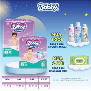 Tã/Bỉm quần Bobby Siêu khô thoáng Ultra+ siêu nhiều miếng đủ size M/L/XL/XXL cho bé từ 6 đến 25kg...