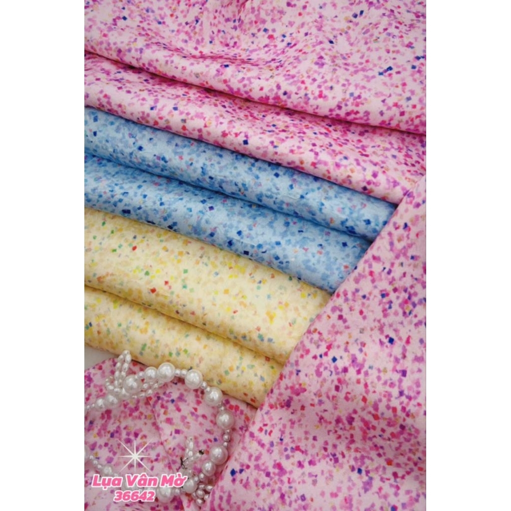 Vải áo dài hoa nhí xinh, chất liệu lụa vân mờ mẫu mới kèm quần mã não