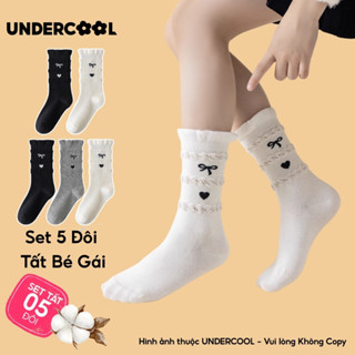  Combo 5 đôi tất cổ cao cotton cho bé gái UNDERCOOL cổ bèo hoạ tiết tim nơ tất bé gái mềm mại tất bé gái cb-tc104 