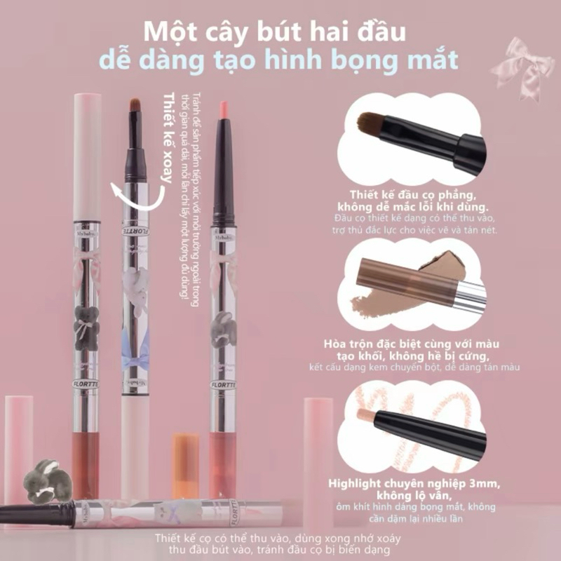 [FLORTTE] Bút Kẻ Bọng Mắt 2 Đầu Flortte Pounding Princess – Princess Highlight Brightening Eyeliner