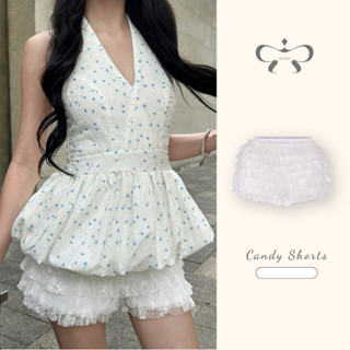 AREUM Quần short ren tầng CANDY bo chun cạp thấp dáng ngắn