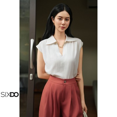 Áo nữ tơ sợi vân cổ đức SIXDO (White Organza Blouse)