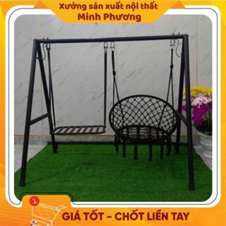 Xích Đu Hai Ghế Ngồi Khung Sắt Sơn Tĩnh Điện, Ghế Lưới Và Ghế Nan Sắt Trang Trí Sân Vườn Ngoài Trời Ban Công