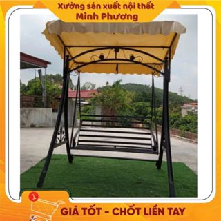 Xích Đu Sân Vườn Ngoài Trời Có Mái Che, Ghế Khung Sắt Sơn Tĩnh Điện Nan Ngang Trang Trí Ban Công Quán Cafe