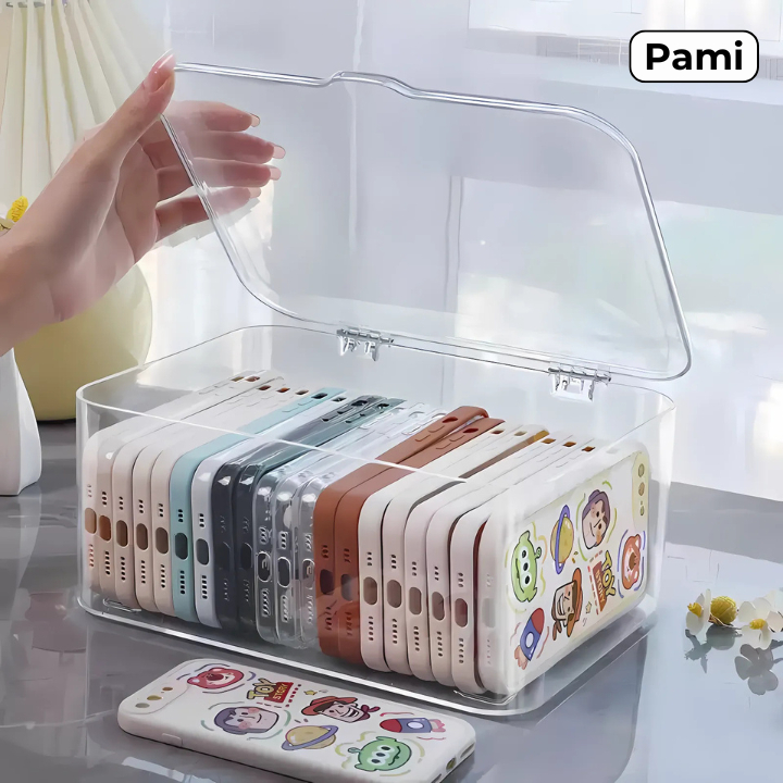Hộp Acrylic Trong Suốt Cỡ Lớn Có Nắp Đậy, Đựng Khẩu Trang Ốp Điện Thoại Bút Và Đồ Dùng Tiện Lợi
