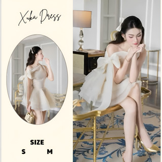  Đầm kem lệch vai nơ váy xoè dự tiệc đi chơi nữ sang chảnh Xukadress 