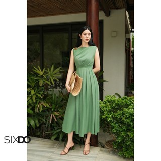  Đầm xanh sát nách dáng xòe SIXDO  Dark Green Woven Flared Dress  