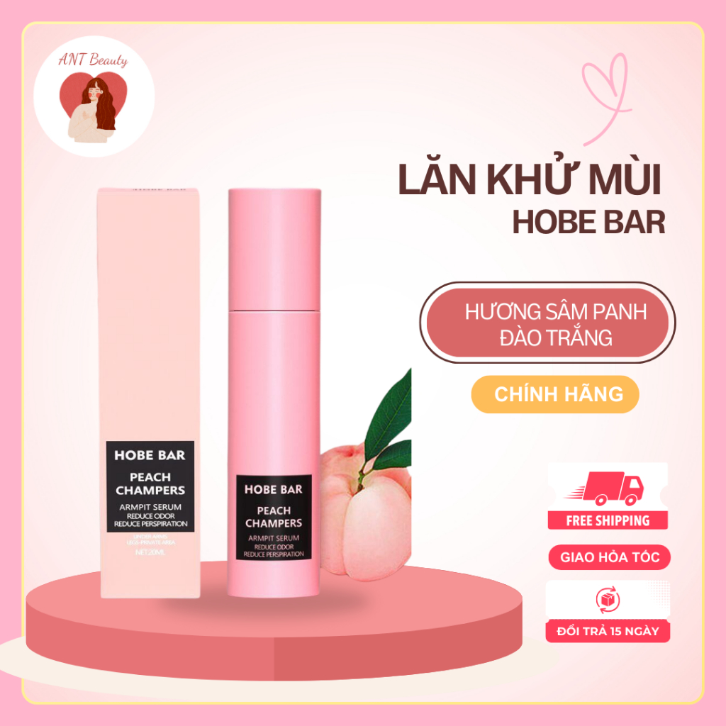 Lăn Khử Mùi HOBE BAR Hương Sâm Panh Đào – Khử Mùi Cơ Thể, Ngăn Mồ Hôi, Giữ Hương Thơm