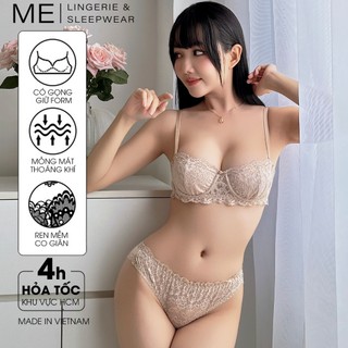  Bộ đồ lót ren màu da  nu  cup ngang áo có gọng không mút quần lót ren hoa siêu đẹp Me Me Lingerie 