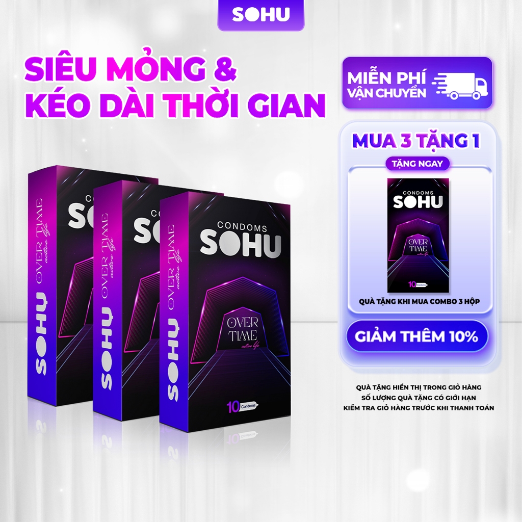 [MUA 3 TẶNG 1] COMBO 3 HỘP 10 Bao cao su SOHU Overtime Kéo Dài Thời Gian