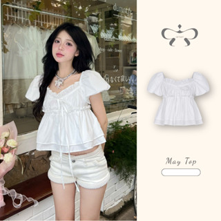 AREUM Áo BABYDOLL MAY TOP Tay Phồng phối bèo freesize
