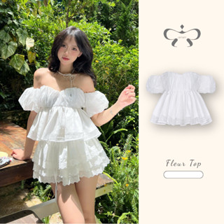 AREUM Áo trễ vai tay bồng FLEUR TOP khóa kéo