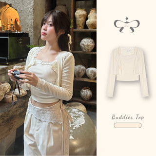 AREUM ÁO Tay Dài BUDDIES Cổ Viền Ren (Áo hai dây + Áo khoác ngoài)