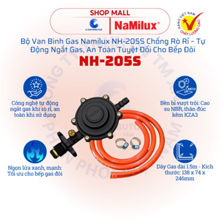 [HỎA TỐC] Bộ van bình gas NaMilux NH-205S - Chống rò rỉ – Tự động ngắt gas - An toàn tuyệt đối cho bếp đôi